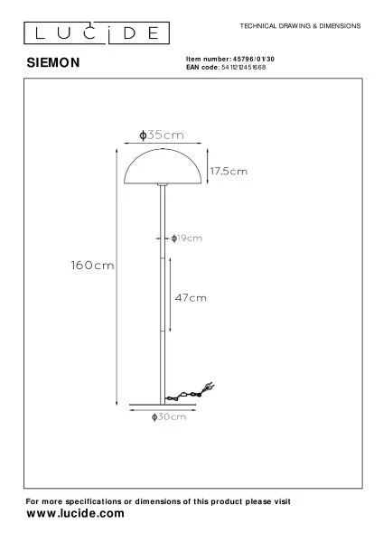 Lucide SIEMON - Floor lamp - Ø 35 cm - 1xE27 - Black - technical